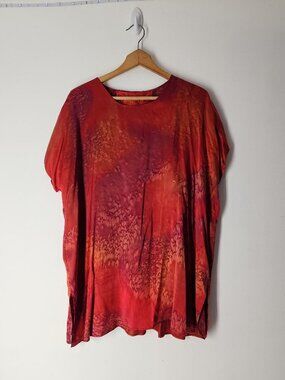 Mary Elizabeth Hand Painted Silk Kimono blouse top red purple art XL L Vintage